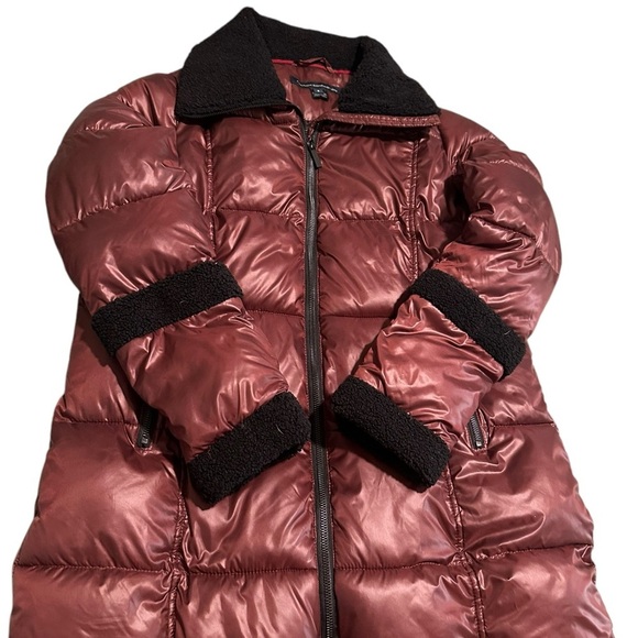 French Connection BERBER TRIM WATER REPELLENT PUFFER JACKET IN burgundy Red - Picture 4 of 10